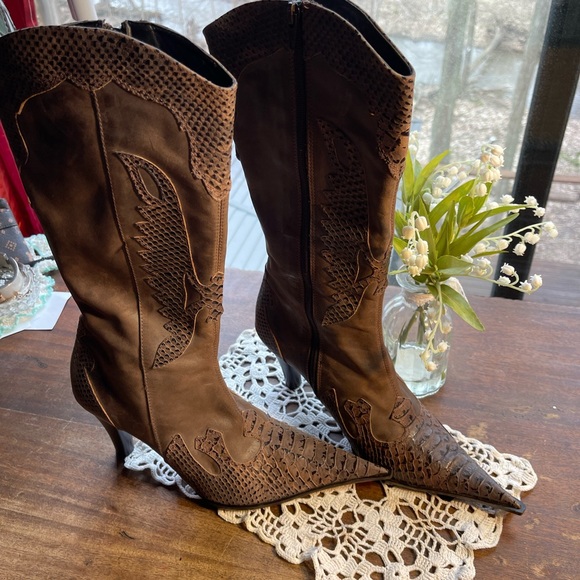 prialpas gomma Shoes - Prialpas Gomma Made In Italy brown boots, with snakeskin print design si…